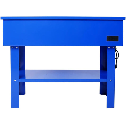 Blue metal parts washer on steel stand with side label plate on Tampa Home & Garden Store