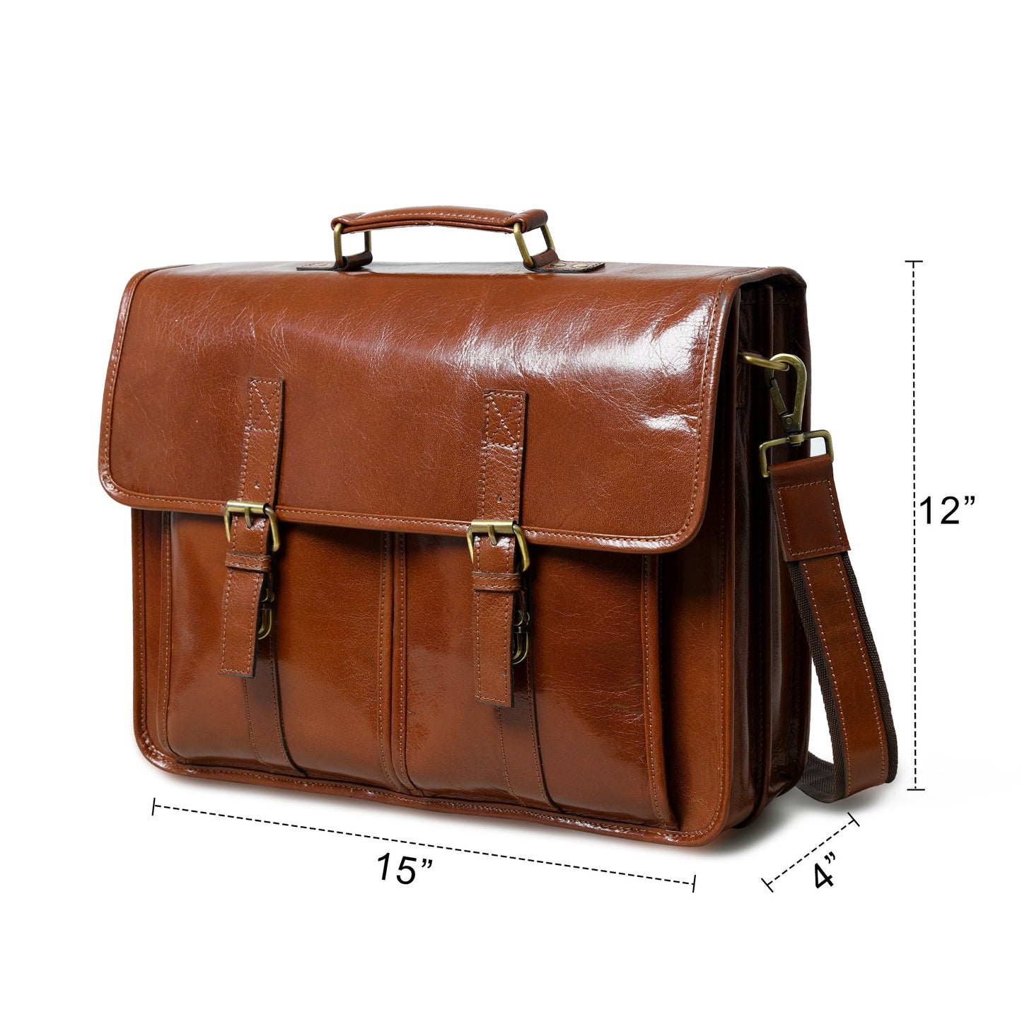 The Architect Brown Executive briefcase by Classy Leather Bags, brass hardware on Tampa Home & Garden Store
