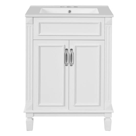 White bathroom vanity with top sink, cabinet with 2 soft closing doors, Unique Piece Furniture on Tampa Home & Garden Store