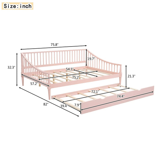 Full Size Daybed with Trundle pink-painted wooden frame with slatted base and pink legs on Tampa Home & Garden Store