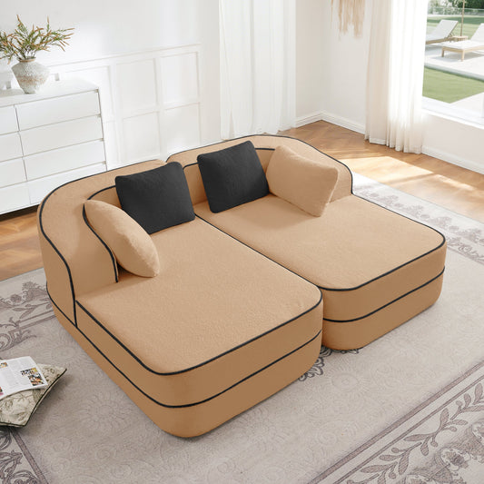 77.2in Teddy Fabric No Assembly Sofa Camel by HouseOfZazla; camel sofa with black piping on Tampa Home & Garden Store