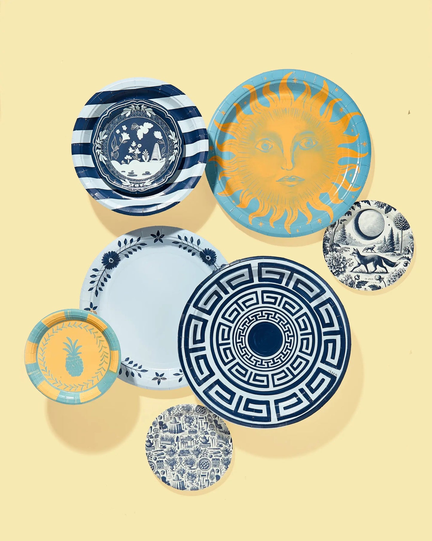 Golden and Dutch Blue Celestial Dessert Plates, 8-pack, paper disposable plates on Tampa Home & Garden Store