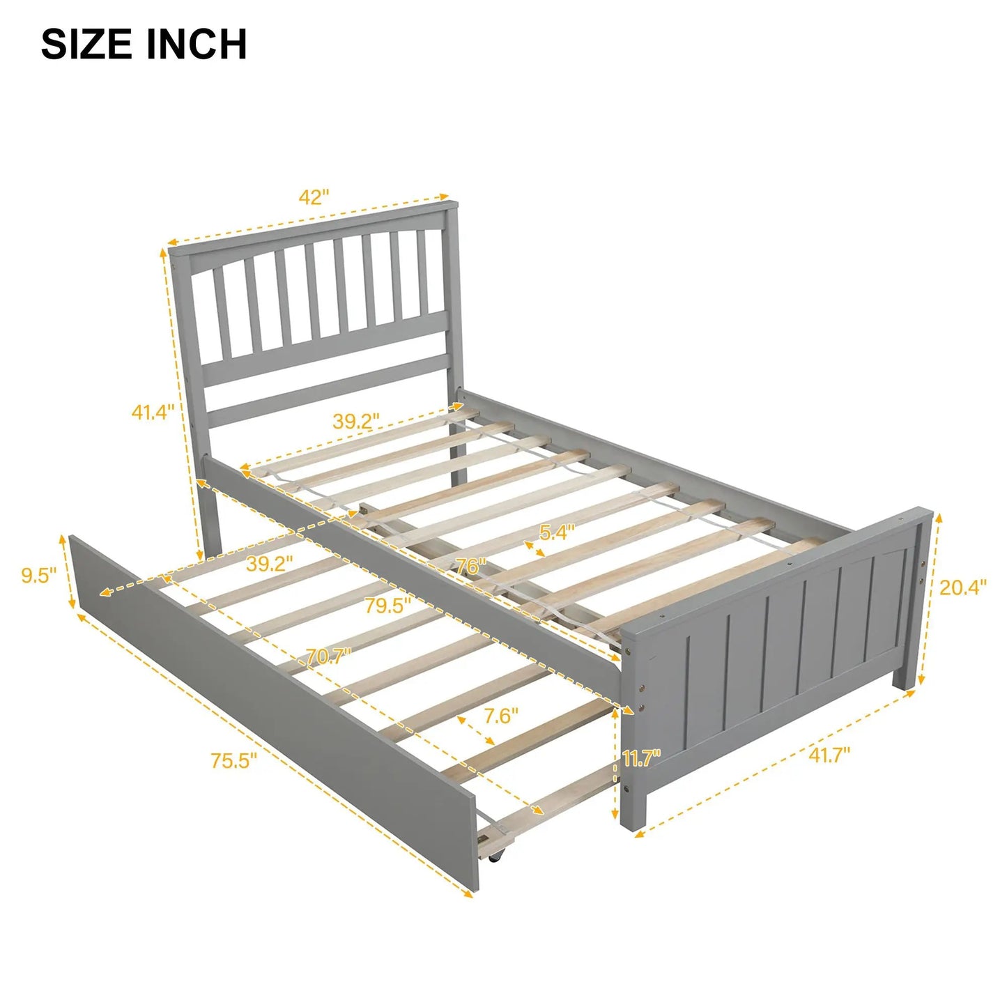 Gray twin platform bed with trundle and slat frame by VIP Digital Presence on Tampa Home & Garden Store