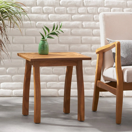 Selma End Table teak wood finish with a slatted tabletop on Tampa Home & Garden Store