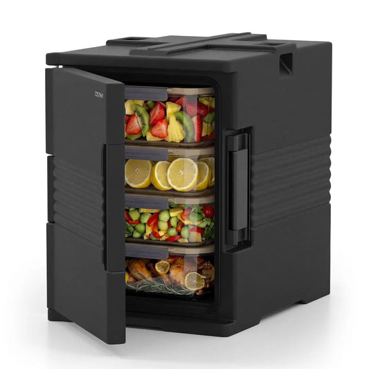 91 Qt insulated food pan carrier with door shafts in black by DirectDeals, pans visible on Tampa Home & Garden Store