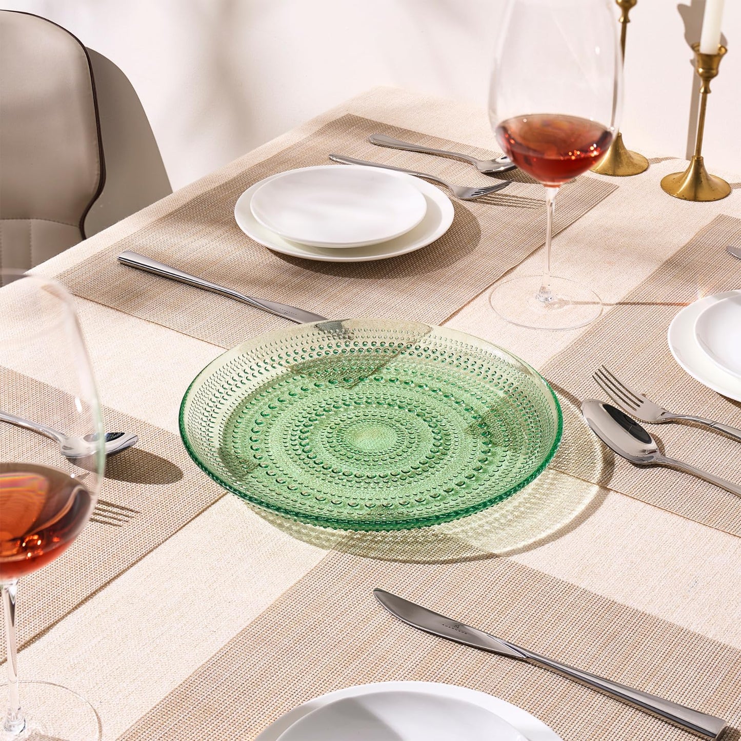 Green Hobnail Glass Plates and Charger Sets