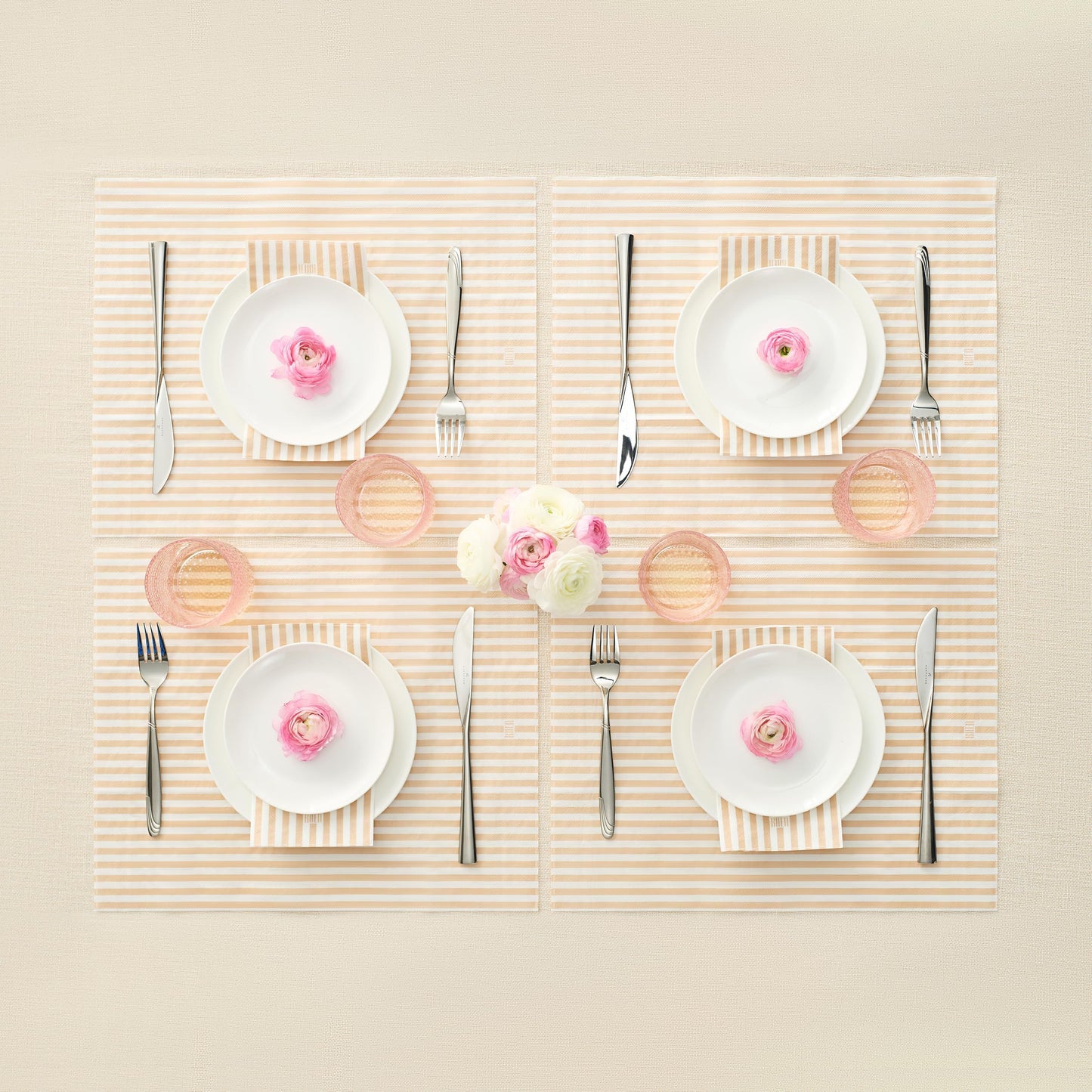 Beige and White Striped Disposable Napkins Set