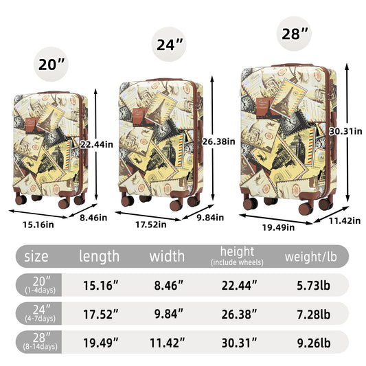 3-Piece PC Spinner Wheel Luggage Set by HouseOfZazla, Paris print, with 20/24/28 inch cases on Tampa Home & Garden Store
