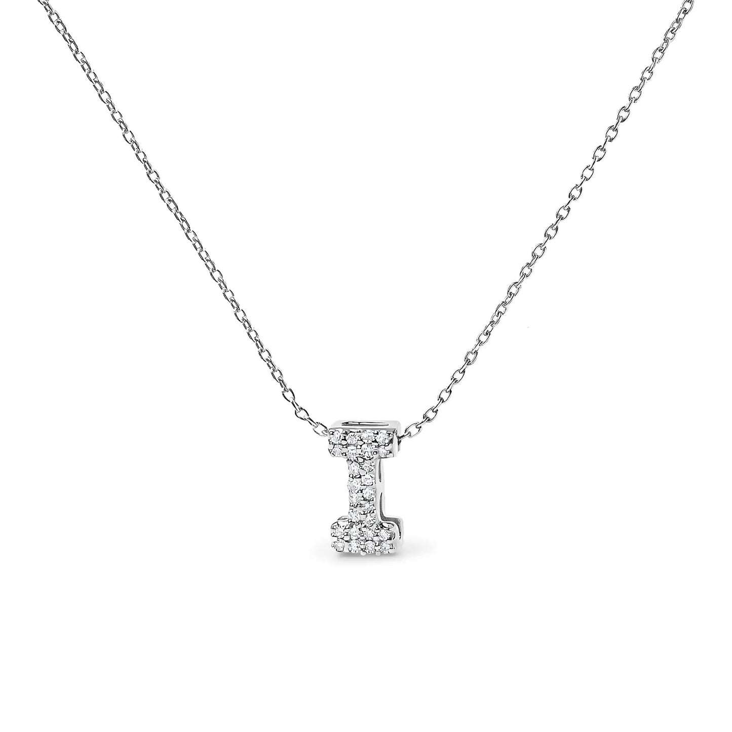 10K white gold diamond initial bubble pendant necklace with pavé diamond square pendant by Bids on Tampa Home & Garden Store