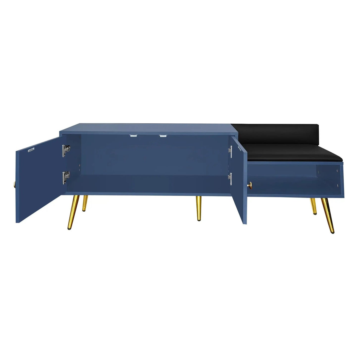 Navy blue shoe storage bench with hidden compartment, gold legs VIP Digital Presence on Tampa Home & Garden Store
