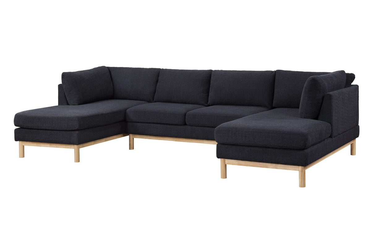 Hallie wide Sherpa double chaise sectional sofa in dark charcoal fabric with light wood legs on Tampa Home & Garden Store