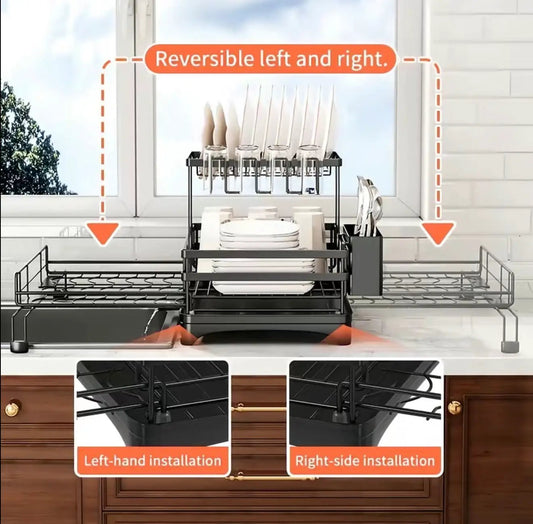 SpaceDry foldable over-sink dish rack in black metal with knife holder and plate rack on Tampa Home & Garden Store