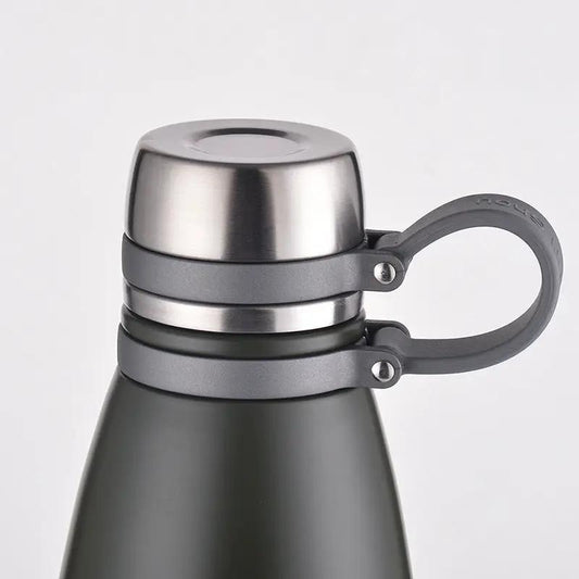 316 Insulated Water Cup Stainless Steel Bottle with dark matte body and dual gray neck clamps on Tampa Home & Garden Store
