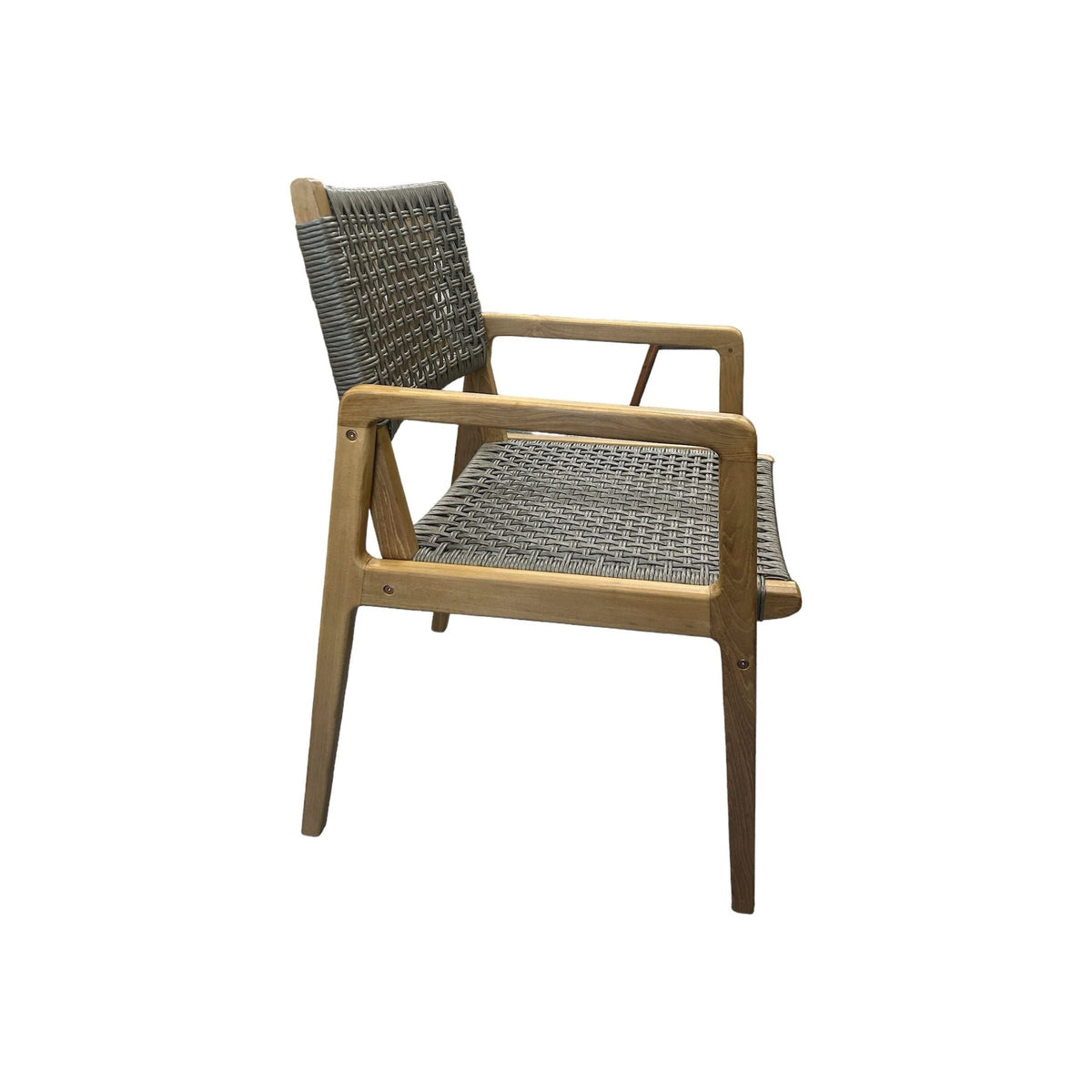 Teak & Synthetic Rope Armchair Grey with natural teak frame and woven grey seat back on Tampa Home & Garden Store