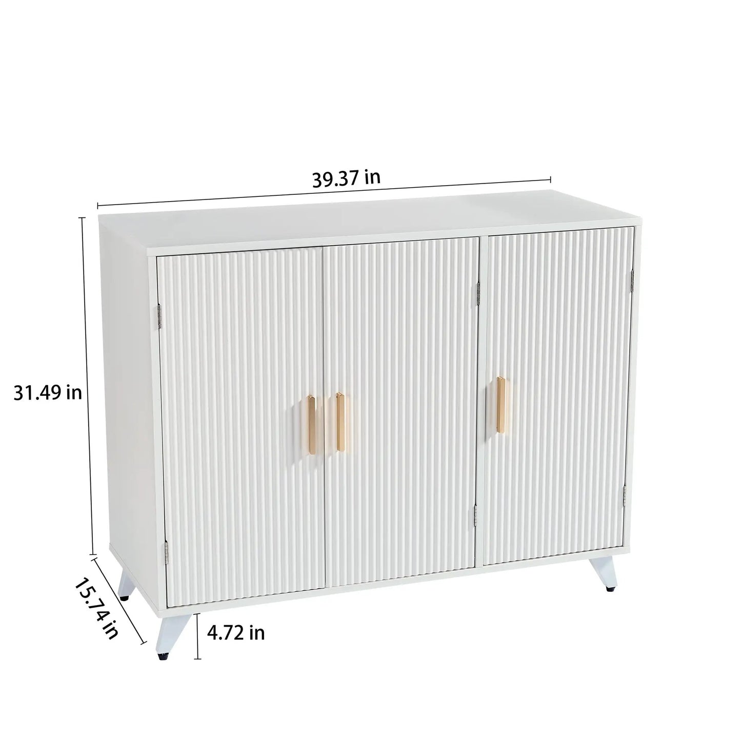 Ideboard white buffet cabinet with ribbed wavy texture doors and wooden handles on angled legs on Tampa Home & Garden Store