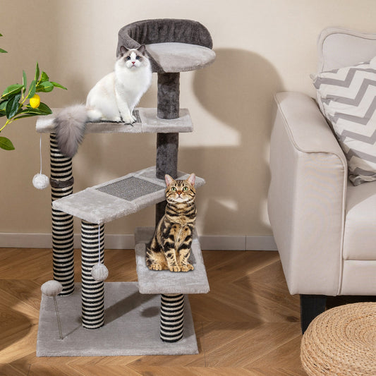93 CM Tall Cat Tree Kitten Tower with Sisal and Jute Scratching Posts-Gray - Tampa Home & Garden Store