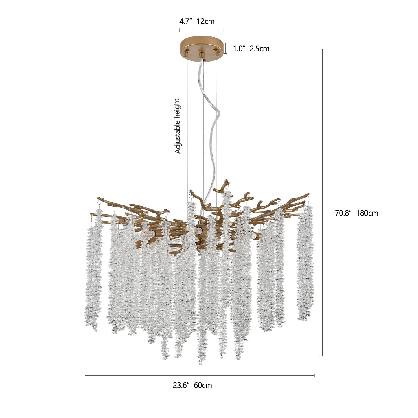 24-inch golden pendant chandelier with cascading crystal strands brass canopy HouseOfZazla on Tampa Home & Garden Store