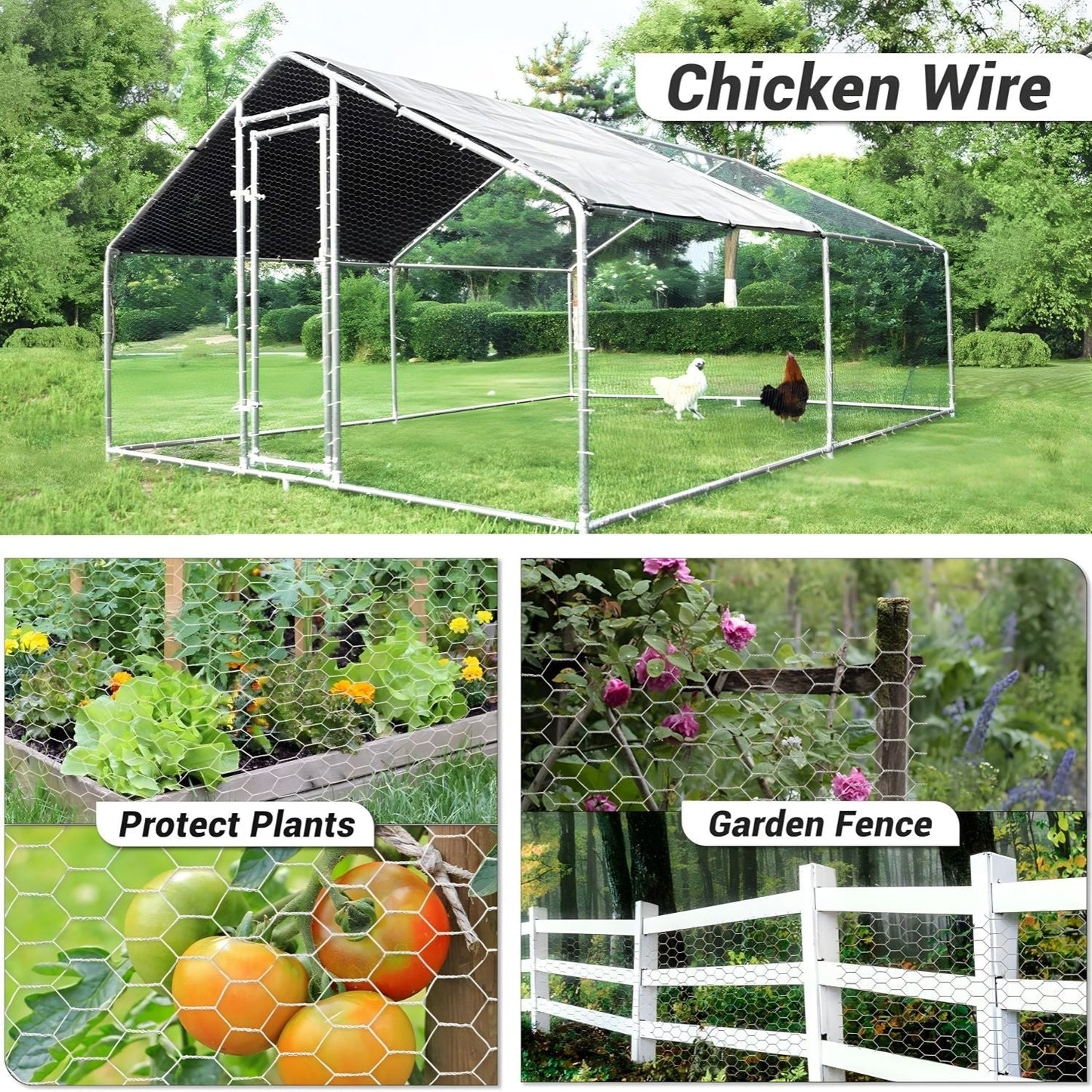 Galvanized metal hexagonal mesh fence for garden protection by HouseOfZazla, poultry run on Tampa Home & Garden Store