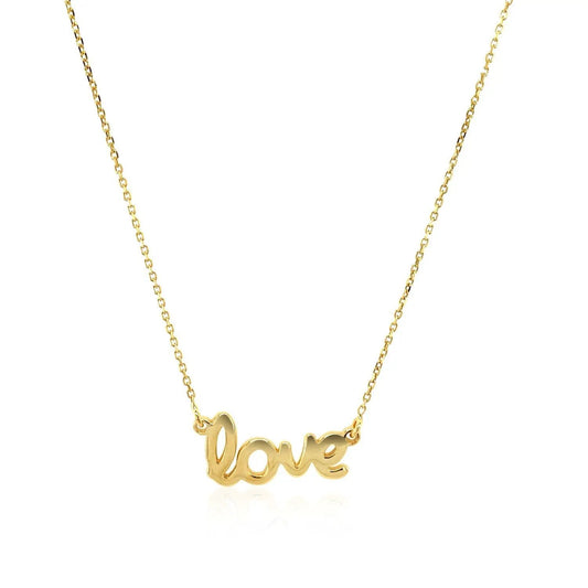 14k Yellow Gold Script Love Necklace with delicate chain on Tampa Home & Garden Store