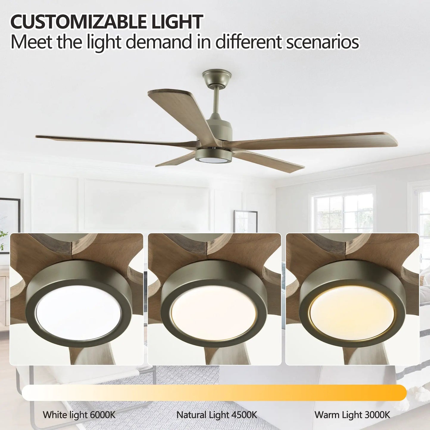 60-inch modern wood ceiling fan with remote and light kit, natural wood blades on Tampa Home & Garden Store