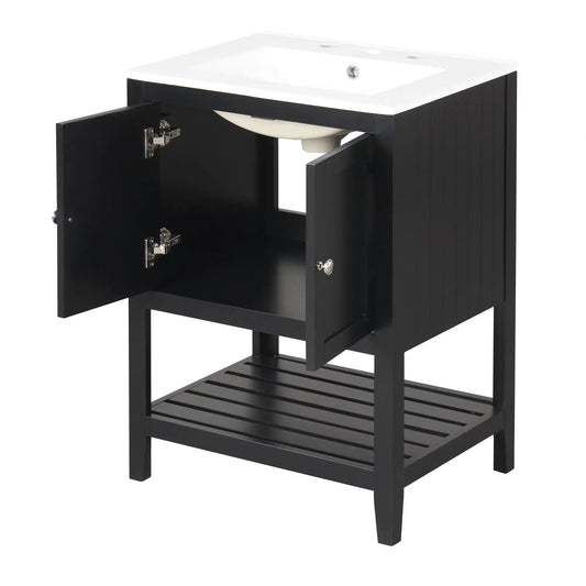 24 Inch Black Vanity with Ceramic Sink, white basin on top of black cabinet on Tampa Home & Garden Store