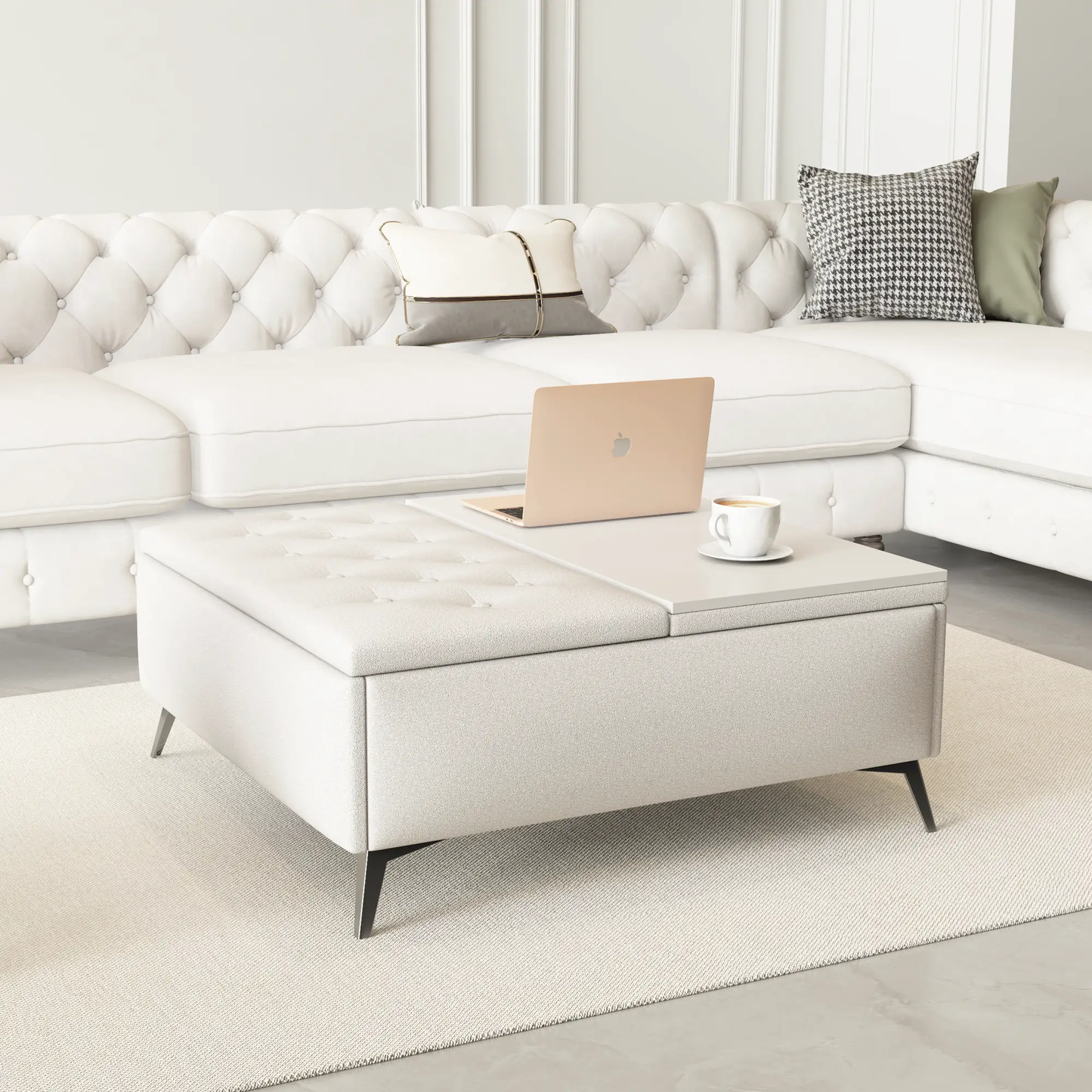 35-inch wide lift-top square storage coffee table in light gray for a modern living room on Tampa Home & Garden Store
