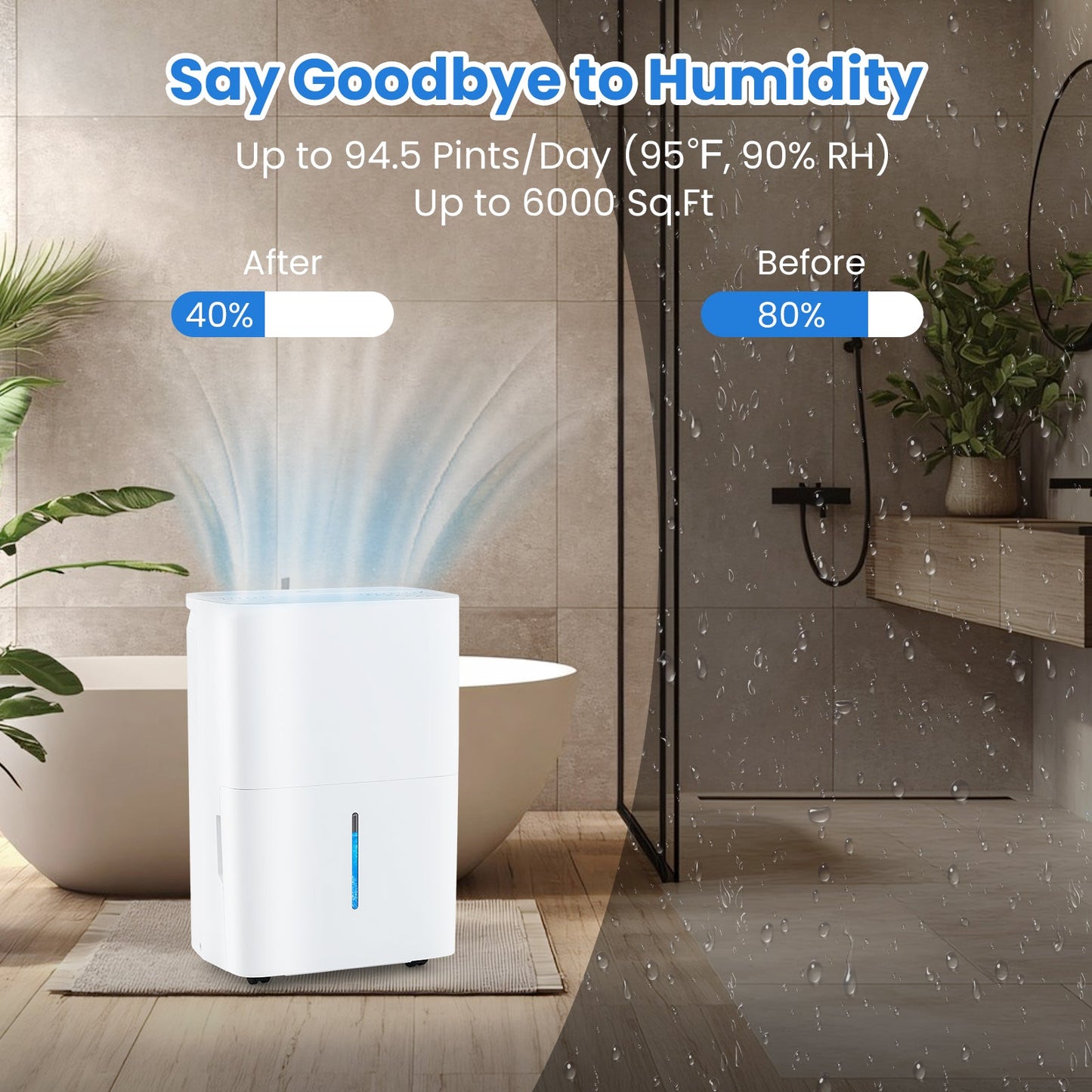 94.5-pint/day dehumidifier in white with 24-hour timer and LED display on Tampa Home & Garden Store