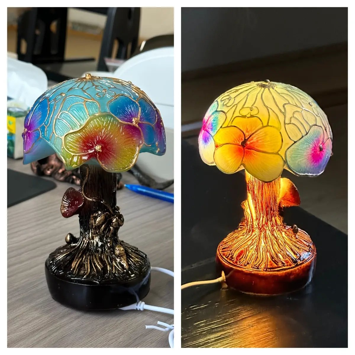 Usb Resin Mushroom Lamp with Painted LED Light, Moktan Sabai, 2 colorful resin night lights on Tampa Home & Garden Store