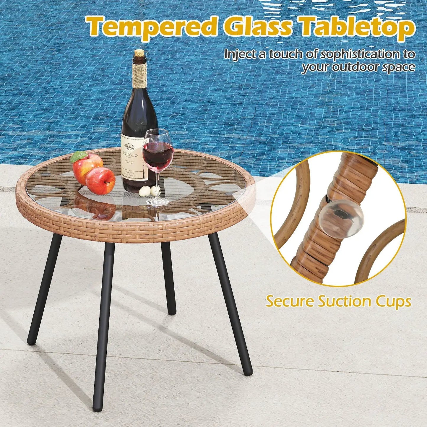 Patio Bistro Table Set beige with heavy-duty metal frame and round glass top by DirectDeals on Tampa Home & Garden Store