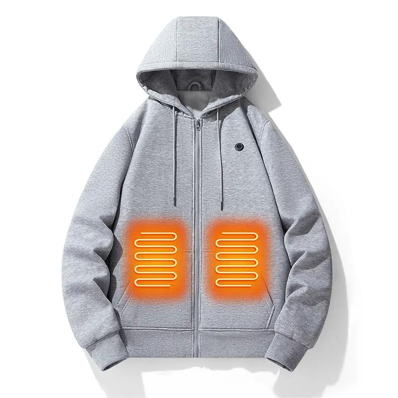 Cárdigan con cremallera europeo y americano, sudadera con capucha calefactora inteligente de cinco zonas, chaqueta con calefacción para exteriores, ropa eléctrica abrigada para hombres