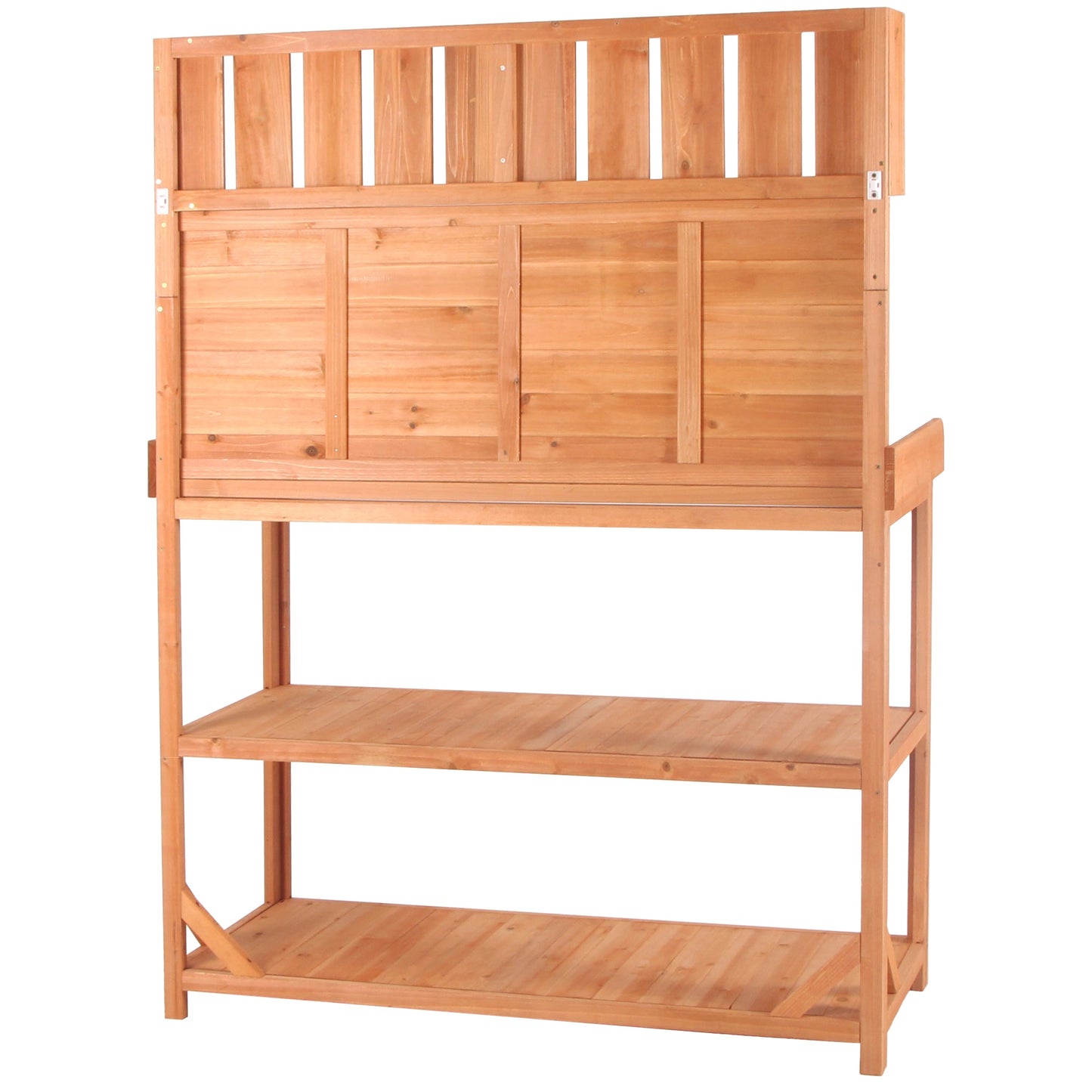 65" Rustic Outdoor Potting Bench Table Garden Potting Bench with 4 Storage Shelves and Side Hook,Natural