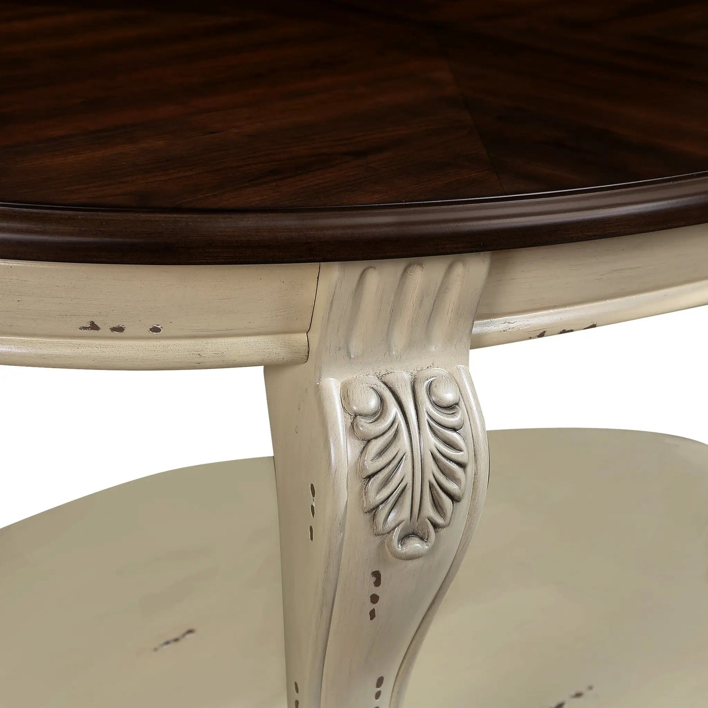 42 inch oval wood coffee table with dark espresso finish and carved pedestal legs on Tampa Home & Garden Store
