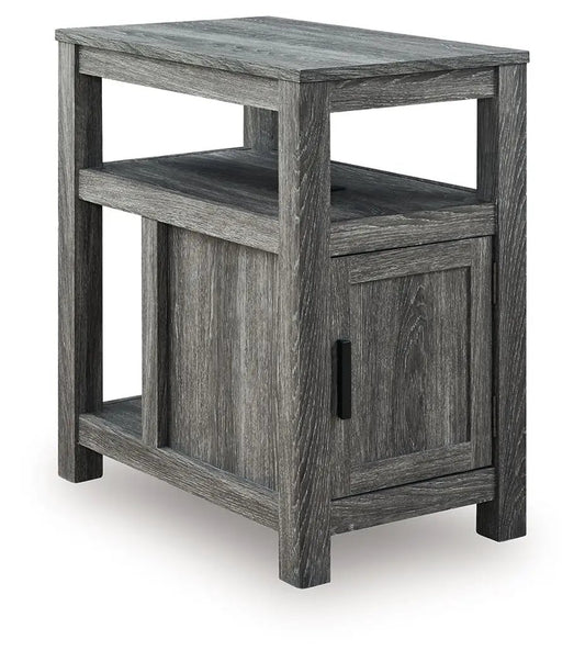 Fendenmore chair side end table gray weathered wood with open shelf and cabinet on Tampa Home & Garden Store