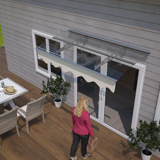 5934W Series door window canopy with gray metal frame and clear glass 59W x 34D on Tampa Home & Garden Store