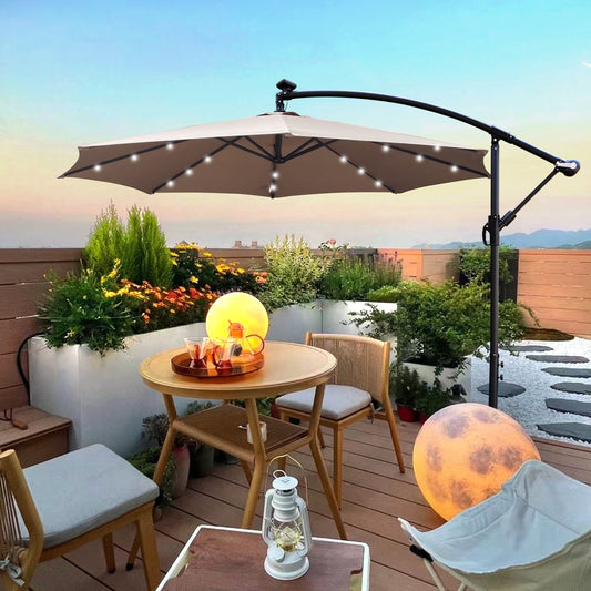 HouseOfZazla 10 ft outdoor solar powered LED patio umbrella with string lights on Tampa Home & Garden Store