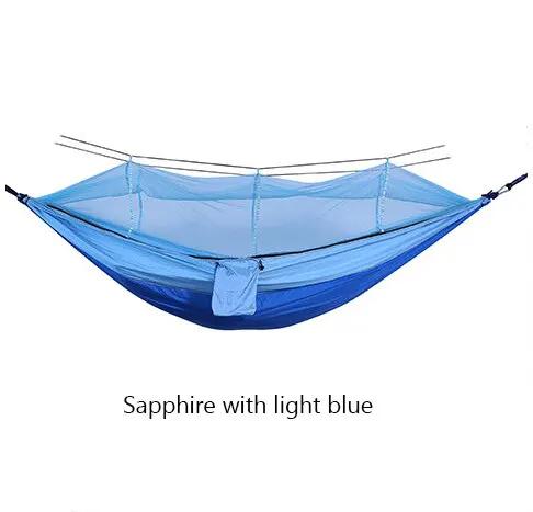 Hamaca de nylon 210T de hilado Bourette para exteriores con antimosquitos, hamaca para camping, mercancías para cama con soporte de carga.