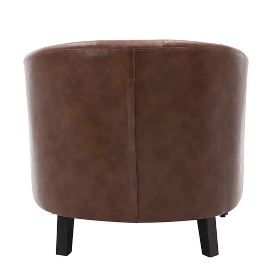 PU Leather Tufted Barrel Chair back view in brown with black wooden legs Armchairs on Tampa Home & Garden Store