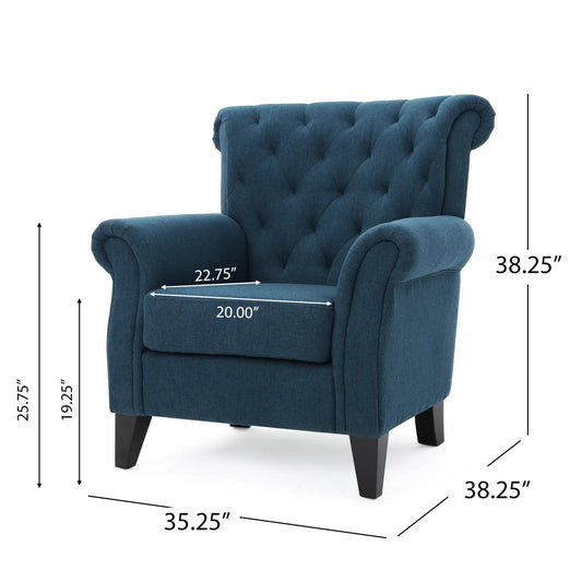 Springfield Tufted Armchair in navy fabric with button tufting by VIP Digital Presence on Tampa Home & Garden Store