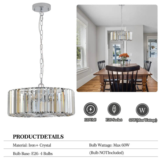 Modern Crystal Chandelier for Living Room Lamp with chrome frame and crystal prisms on Tampa Home & Garden Store