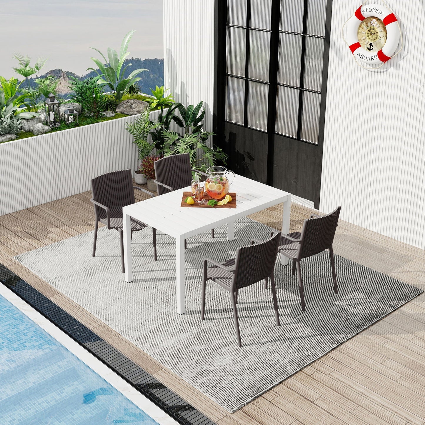 4 Piece Stackable Outdoor Chairs with vertical stripe design in dark brown by HouseOfZazla on Tampa Home & Garden Store