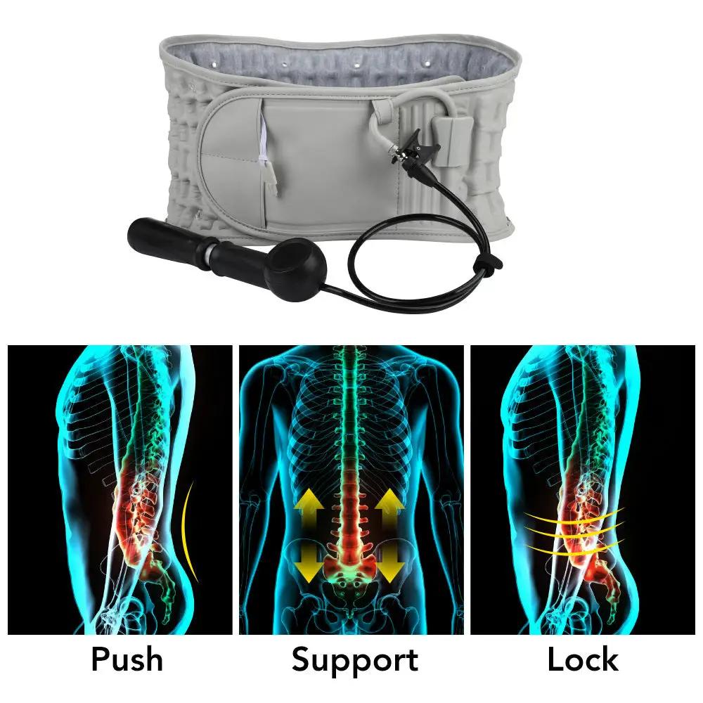 Gray inflatable waist belt with hand pump for low back relief; back panels Push Support Lock on Tampa Home & Garden Store