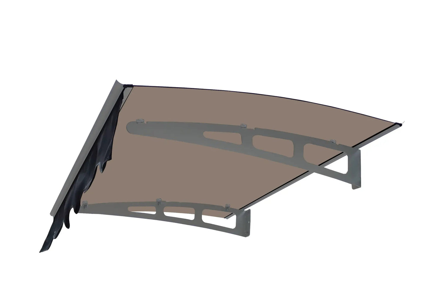 Toldo de puerta y ventana serie DA4734W, hecho de lámina de policarbonato de cristal de 0,137 pulgadas de grosor, de 47" de ancho x 34" de techo marrón