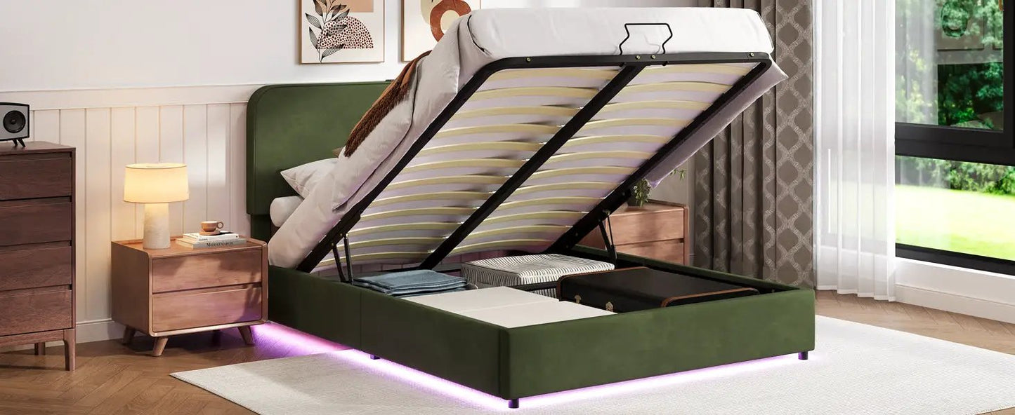 Green Lychee Velvet Hydraulic Storage Bed Queen platform bed by V.I.P Digital Presence on Tampa Home & Garden Store