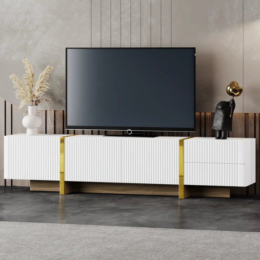 Luxury Fluted TV Stand for 80-inch TVs in white with gold accents on Tampa Home & Garden Store