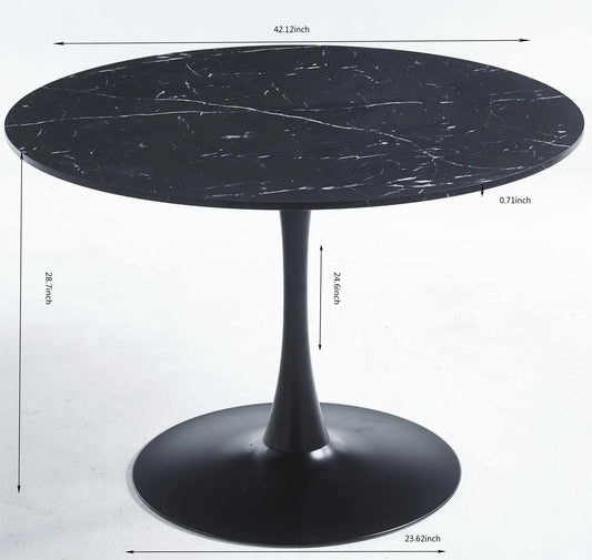 Black Tulip round dining table for 4–6 with marble-veined black top and pedestal base on Tampa Home & Garden Store