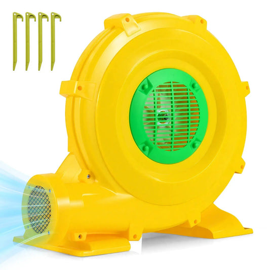 980W bounce house blower with yellow housing and green vent includes 4 stakes DirectDeals on Tampa Home & Garden Store