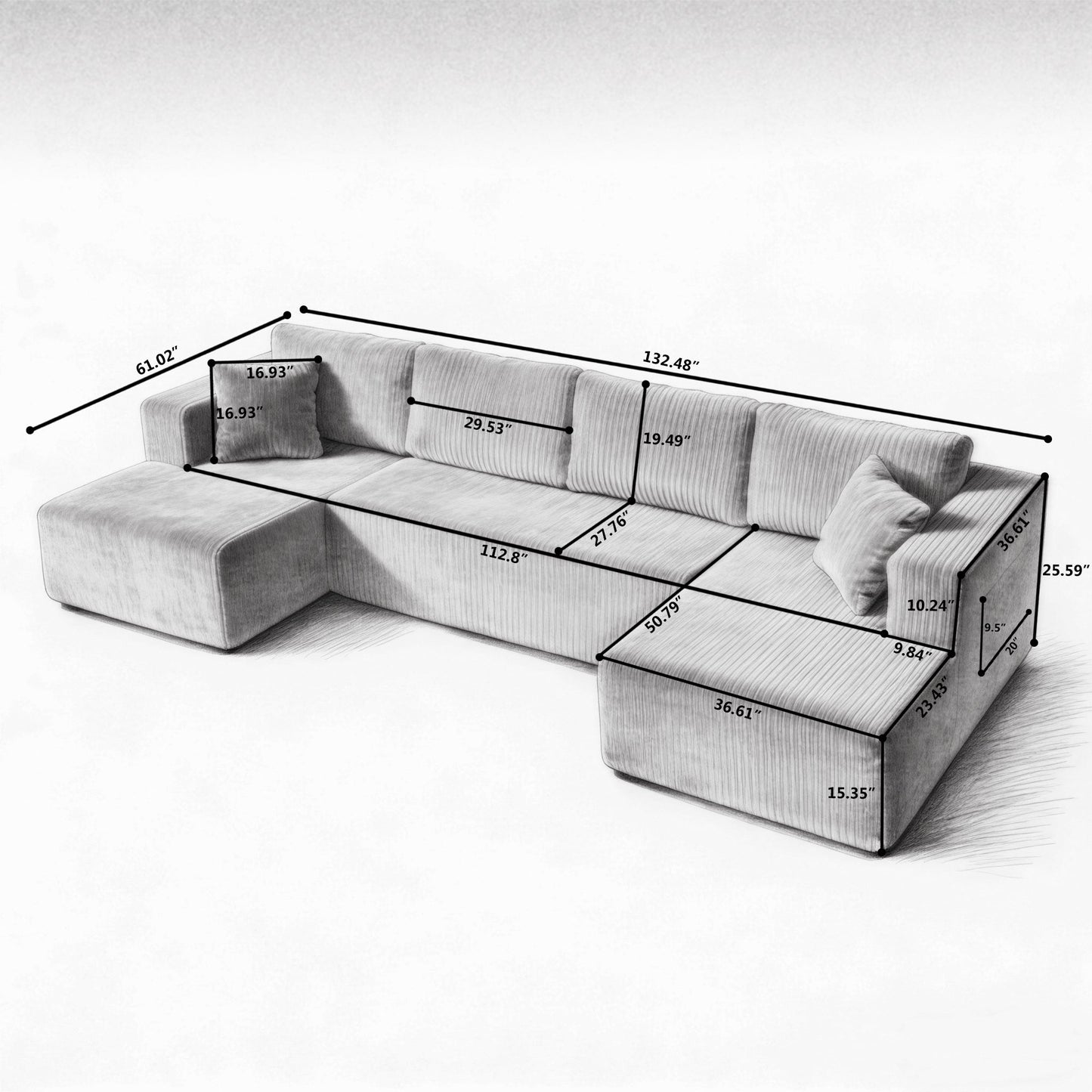 U Shaped Modular Corduroy and Comfortable Sofa