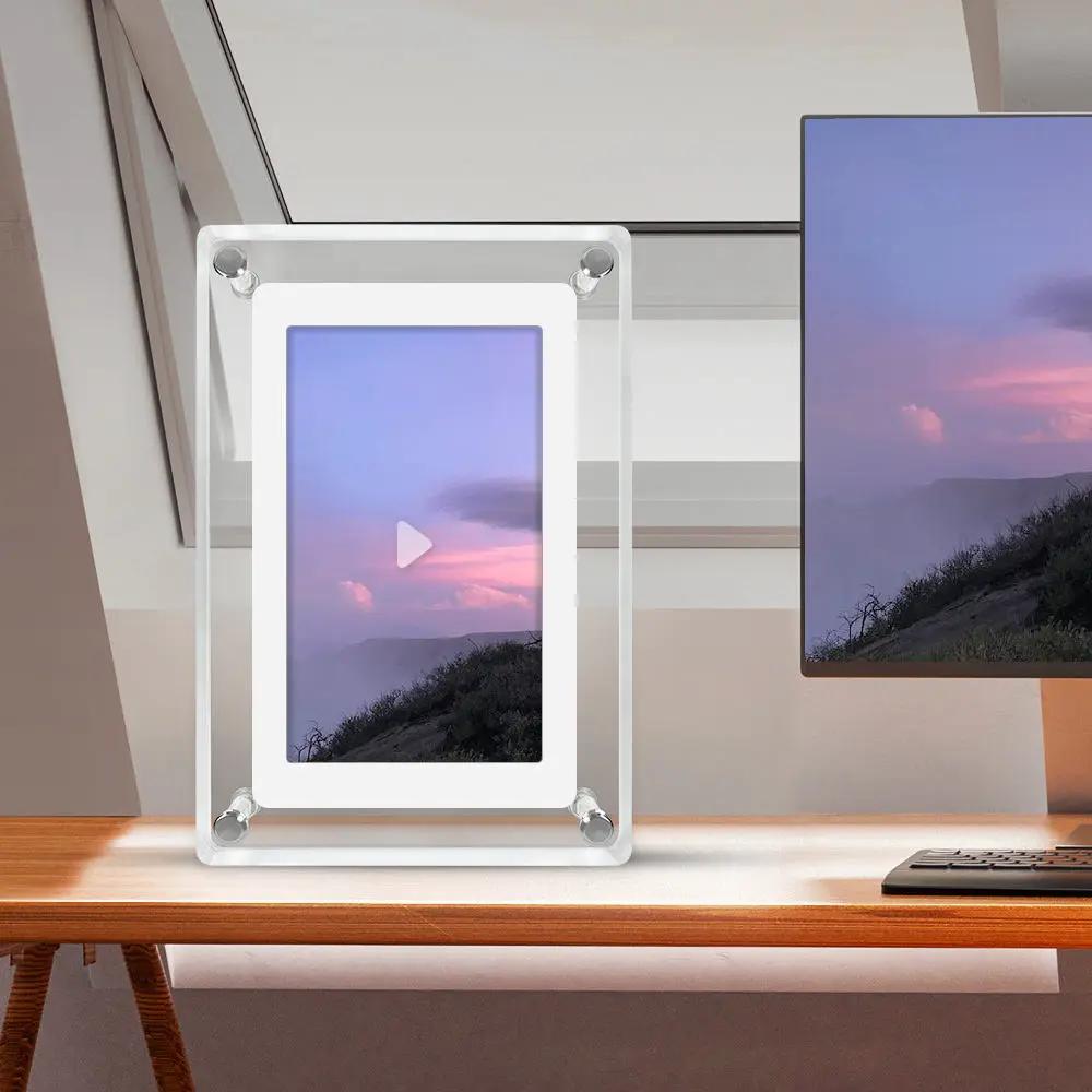 5 Inch HD 1080p Digital Photo Frame Ad Player white frame displays sunset image on desk on Tampa Home & Garden Store