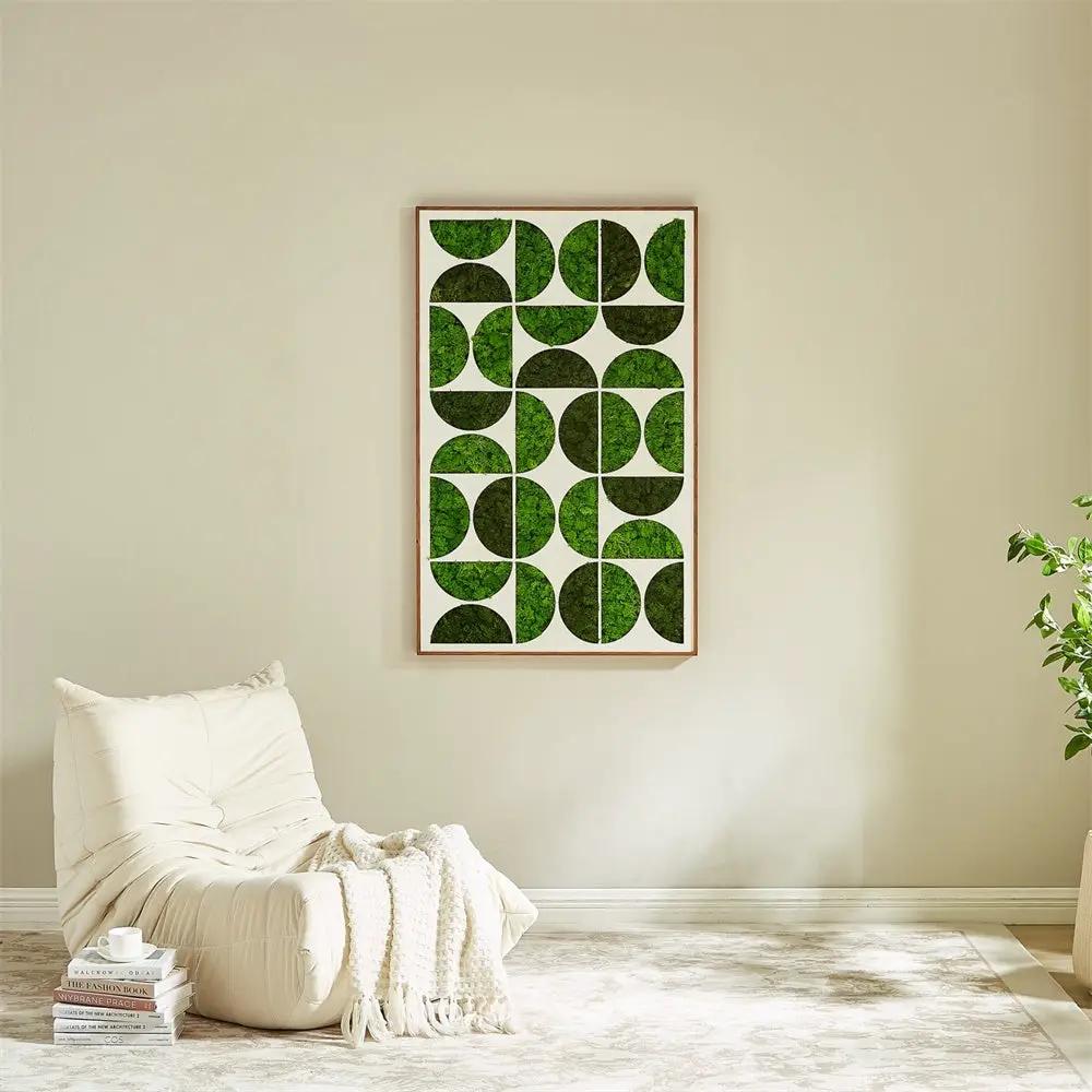 Moony Moss Green iron wall art with circular geometric grid on a wood frame on Tampa Home & Garden Store