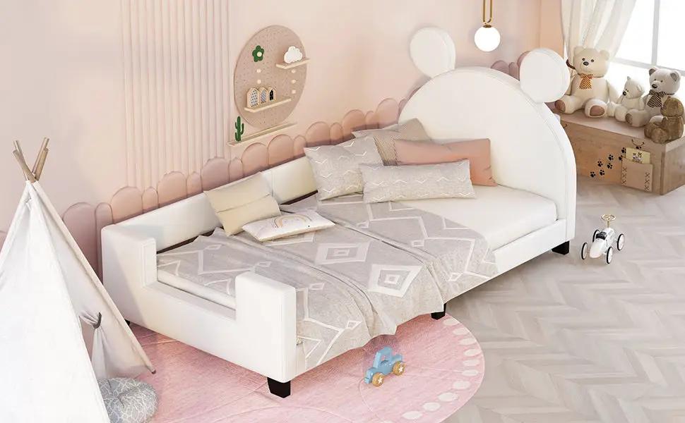 Twin Daybed with Carton Ears Headboard white faux leather pastel decor VIP Digital Presence on Tampa Home & Garden Store